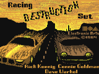 Racing Destruction Set title screen for Commodore 64
